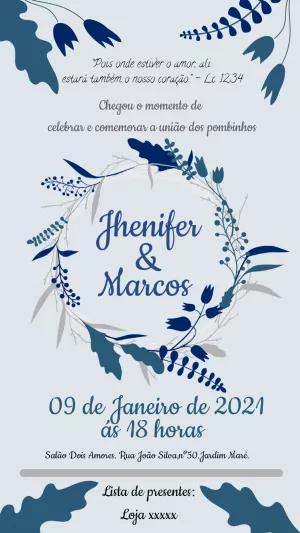 Convite de Casamento Floral Azul para Editar Online