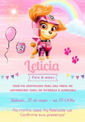 Convite de Aniversário Skye Patrulha Canina para Editar Online