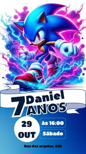 Convite de Aniversário Sonic Editável para Imprimir