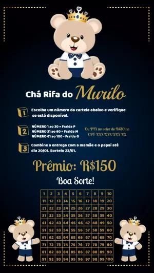 Chá Rifa Ursinho Príncipe Editável Online para Enviar