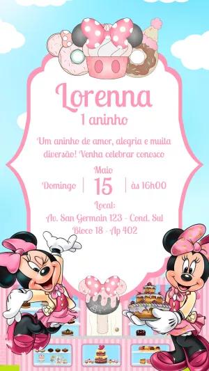 Convite Aniversário Minnie Confeiteira para Editar Online