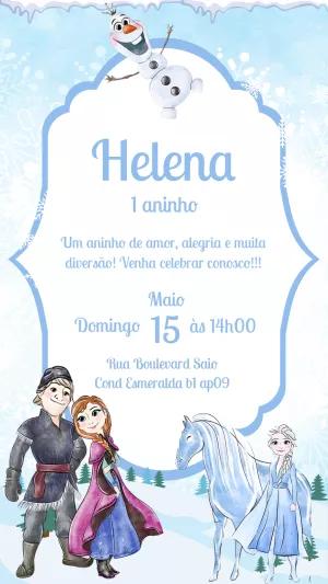Convite de Aniversário Frozen com Personagens para Editar Online