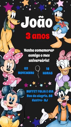 Convite Aniversário Turma do Mickey Aquarela para Editar Online