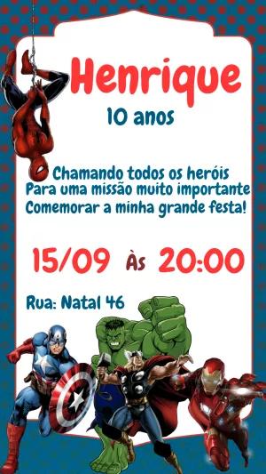 Convite de Aniversário Vingadores para Editar Online