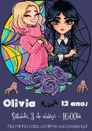 Convite Aniversário Wandinha e Enid para Editar Online