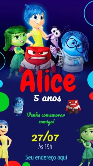 Convite Aniversário Divertida Mente com Personagens para Editar