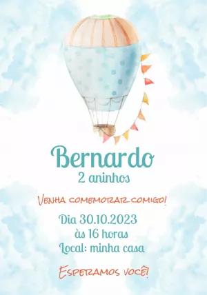 Convite Aniversário Balão Aquarela para Editar Online