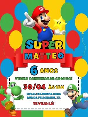 Convite de Aniversário Super Mario Bros para Editar Online