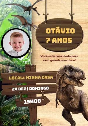Convite de Aniversário Dinossauro com Foto para Editar Online