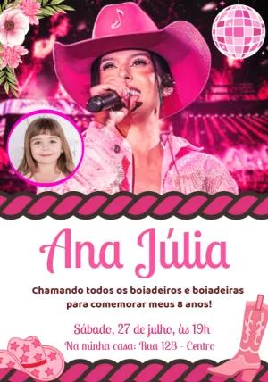 Convite Aniversário Ana Castela Boiadeira com Foto para Editar