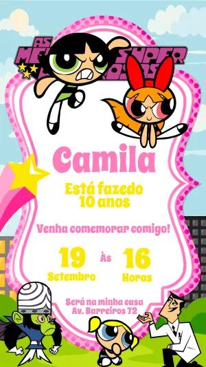 Convite Aniversário Meninas Super Poderosas para Editar Online