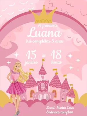 Convite Aniversário Barbie Princesa para Editar Online