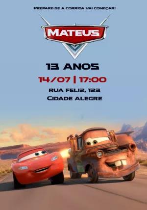Convite de Aniversário Carros com Personagens para Editar