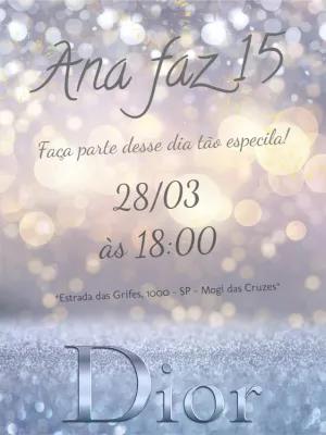 Convite de 15 Anos Grife Luxo com Glitter para Editar Online