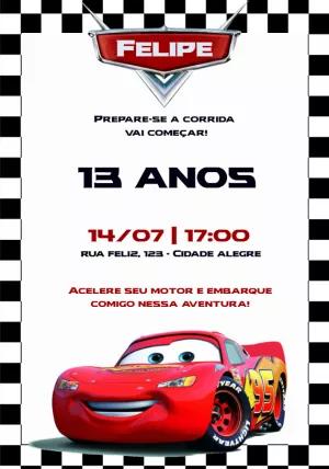 Convite de Aniversário Carros Editável para Imprimir
