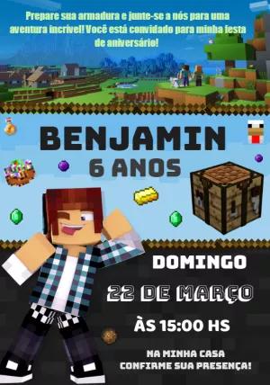 Convite de Aniversário Minecraft com Personagens para Editar
