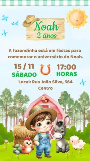 Convite Aniversário Fazendinha Menino para Editar Online