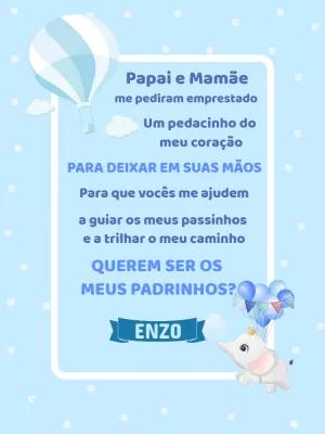 Convite para Padrinhos Elefantinho Azul Editável Online