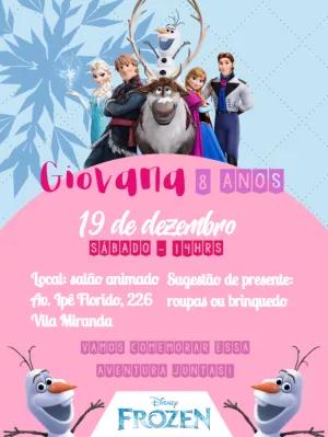 Convite Aniversário Frozen com Personagens para Editar Online