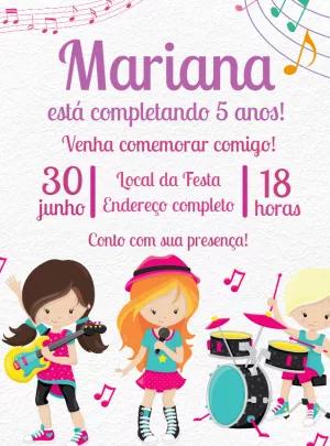 Convite Aniversário Banda Rock Meninas Editável Online
