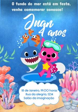 Convite de Aniversário Baby Shark para Editar Online