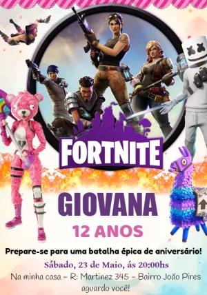 Convite de Aniversário Fortnite com Esquadrão para Editar