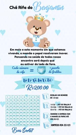 Convite Chá Rifa Ursinho Príncipe para Editar Online