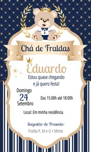 Convite Chá de Fraldas Ursinho Príncipe para Editar Online