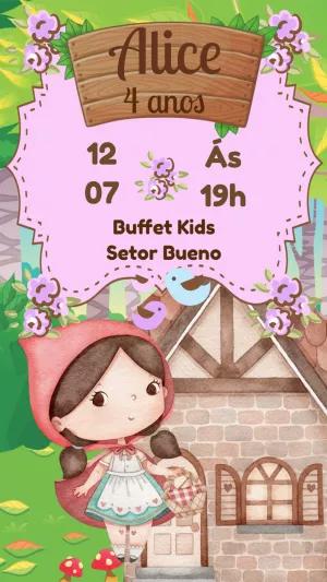 Convite Aniversário Chapeuzinho Vermelho Aquarela para Editar