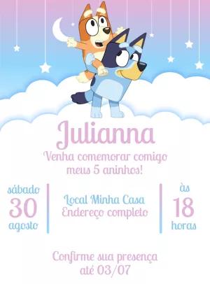 Convite de Aniversário Bluey com Personagens para Editar Online