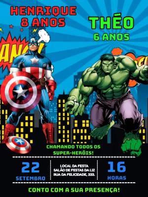 Convite Aniversário Duplo Hulk e Capitão América para Editar