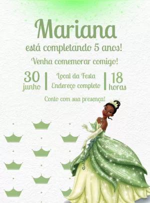 Convite Aniversário Princesa Tiana para Editar Online