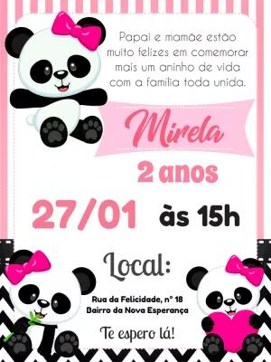 Convite de Aniversário Panda Rosa para Editar Online