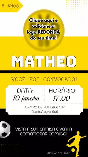 Convite Aniversário Futebol Estilo Ingresso para Editar Online