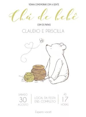 Convite Chá de Bebê Ursinho Pooh Minimalista para Editar
