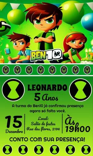 Convite de Aniversário Ben10 com Personagens para Editar Online