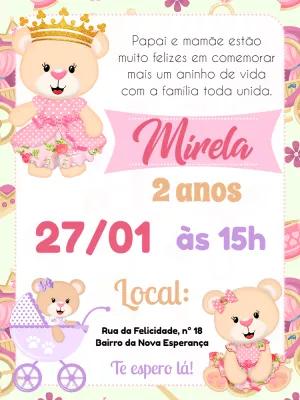 Convite Aniversário Ursinha Princesa para Editar Online