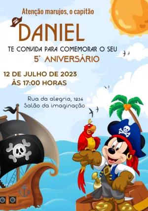 Convite Aniversário Mickey Pirata para Editar Online