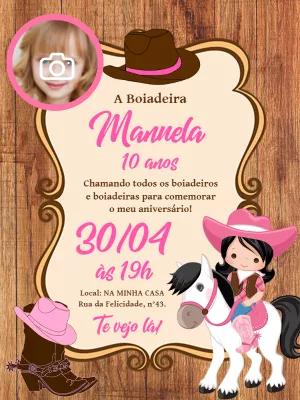 Convite Aniversário Boiadeira com Foto para Editar Online