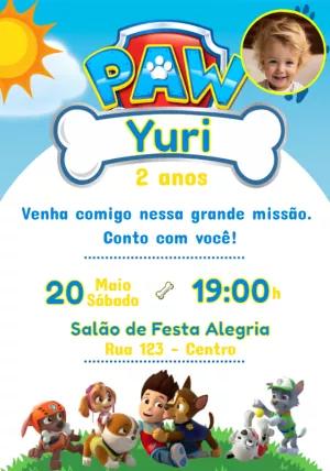 Convite Aniversário Patrulha Canina com Foto para Editar Online