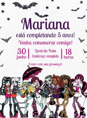 Convite de Aniversário Monster High com Personagens para Editar