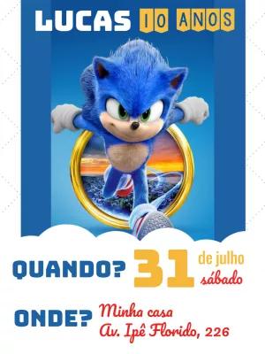 Convite de Aniversário Sonic para Editar e Imprimir