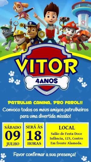 Convite de Aniversário Patrulha Canina Editável Online