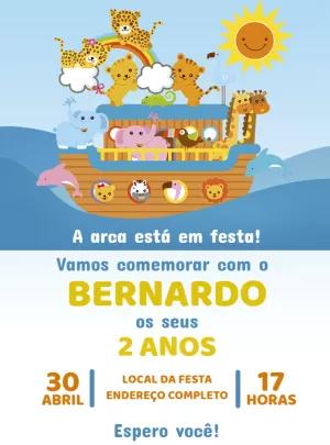 Convite Aniversário Arca de Noé com Animais para Editar Online