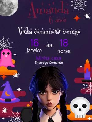 Convite Aniversário Wandinha Addams para Editar Online