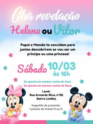 Convite Chá Revelação Minnie e Mickey Baby para Editar Online