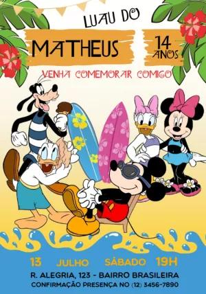 Convite de Aniversário Lual do Mickey e Turma para Editar Online