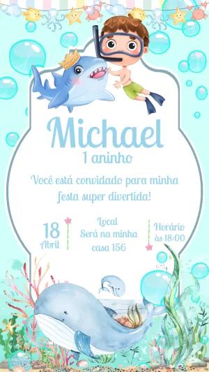 Convite Aniversário Fundo do Mar com Menino para Editar Online