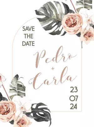 Save the Date Casamento Floral com Folhagens para Editar Online