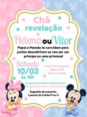 Convite Chá Revelação Minnie e Mickey Baby para Editar Online
